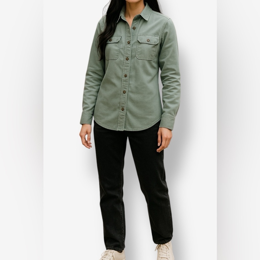 J.Crew‎ | Olive Green Pocket Button Down Heavyweight Cotton Shirt Shacket Size 2